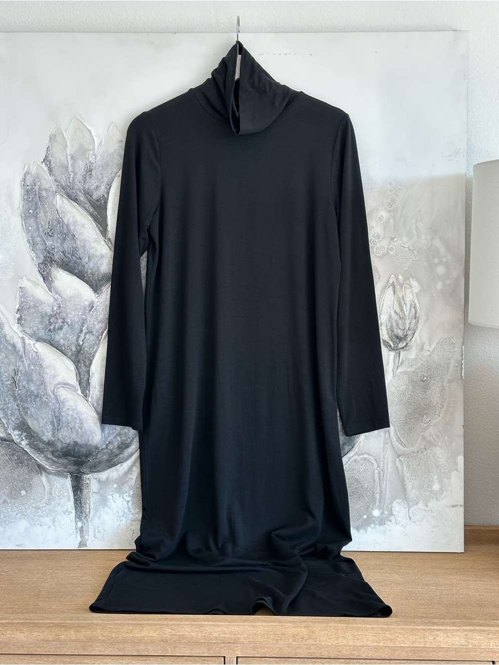 Eileen Fisher Black Long-Sleeve Turtleneck Maxi Dress